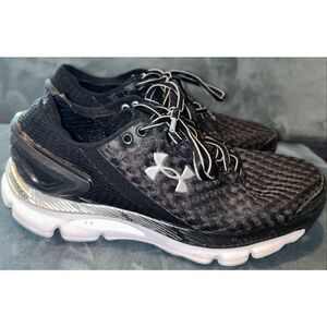 Under Armour SpeedForm Gemini 2 running shoe in a black, white, and metallic sil